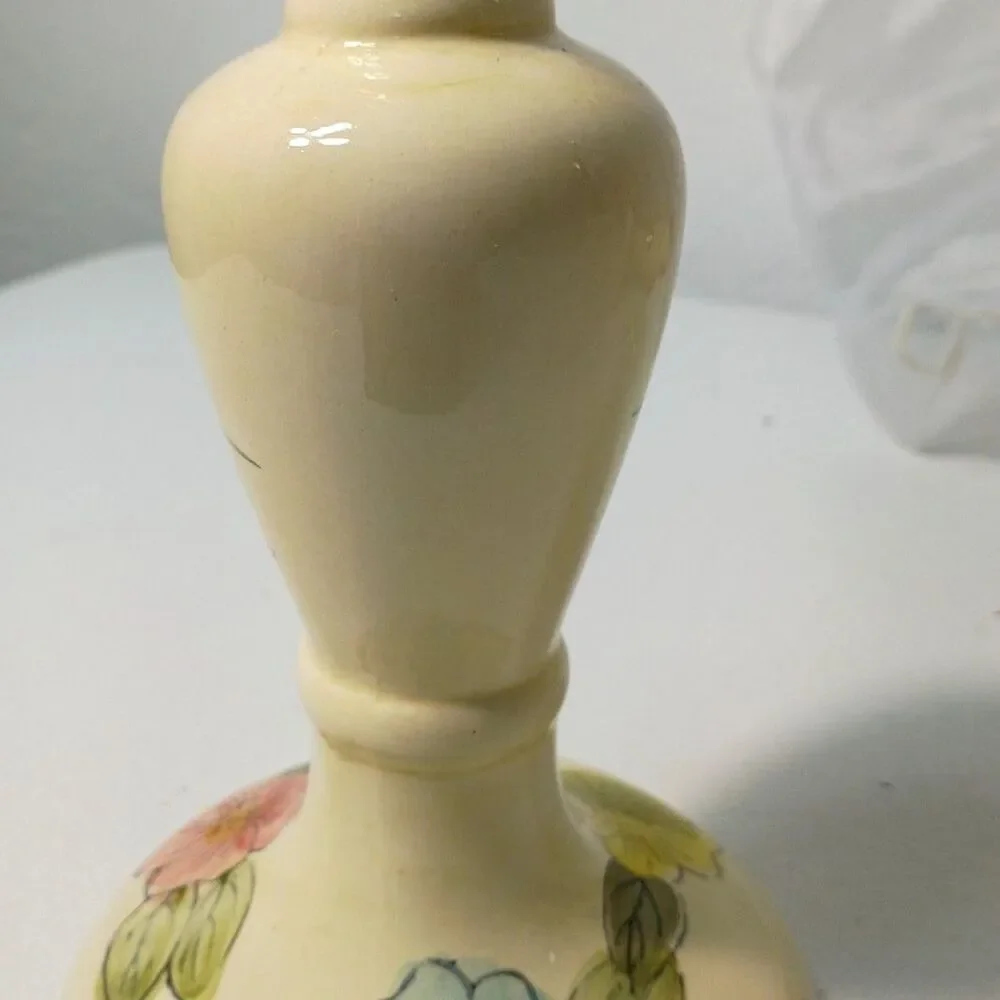 Vintage Hand Painted Floral Ceramic Taper Candle Holders Set Pair Yellow Roses